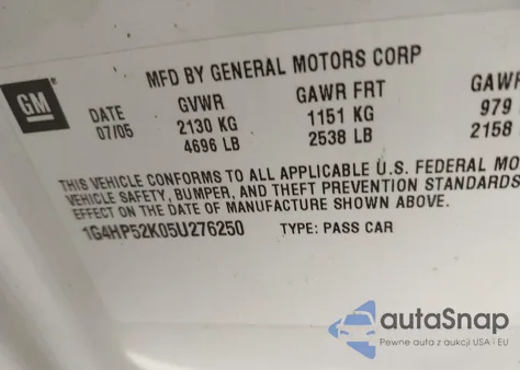 2005 Buick Lesabre Custom из США, поврежденный, VIN 1G4HP52K05U276250